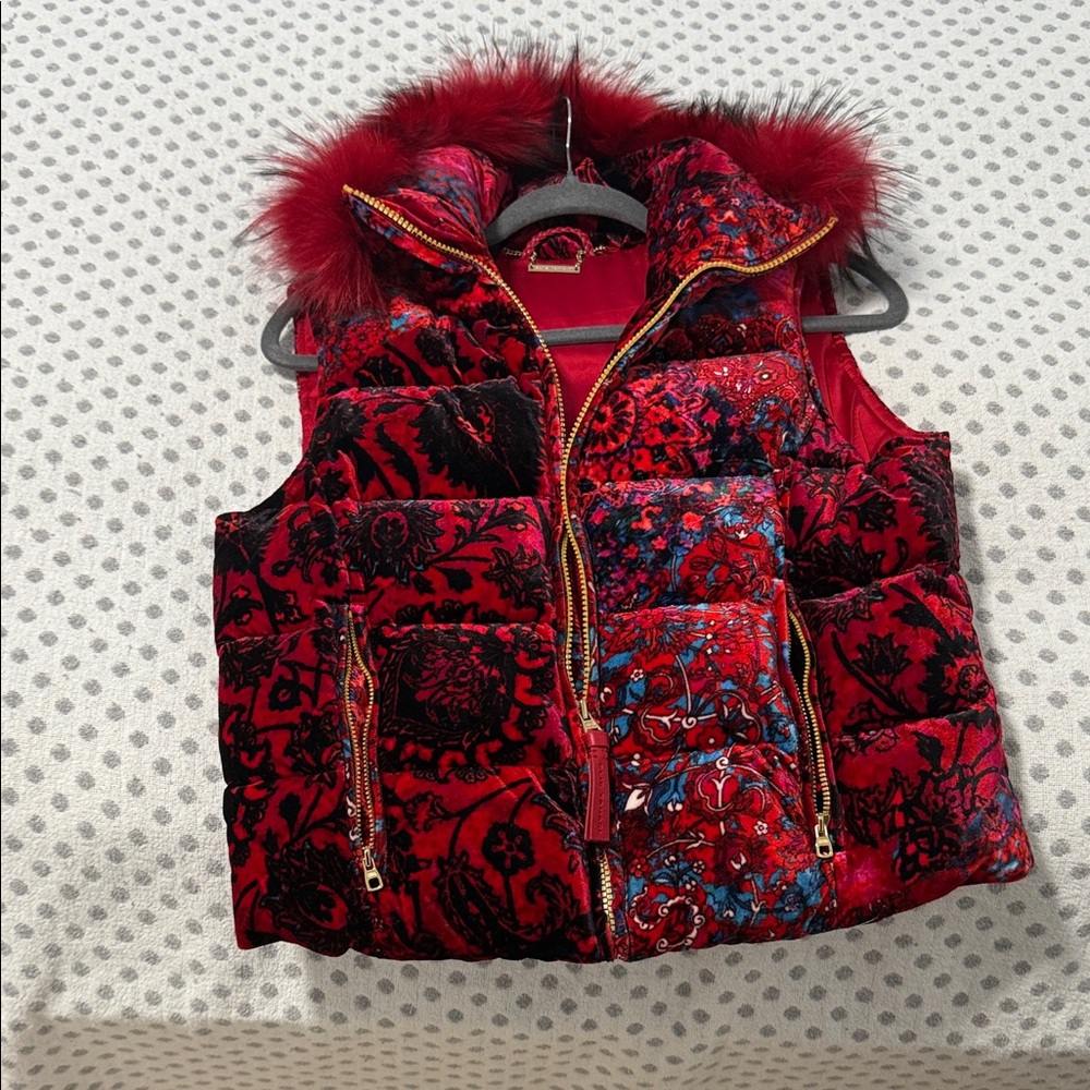 Elie Tahari Red and Black Vest with Gold Accents